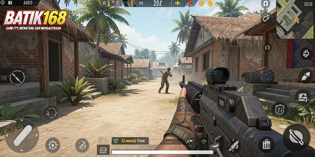 Screenshot utama BATIK168 memperlihatkan aksi seru dalam pertempuran FPS.