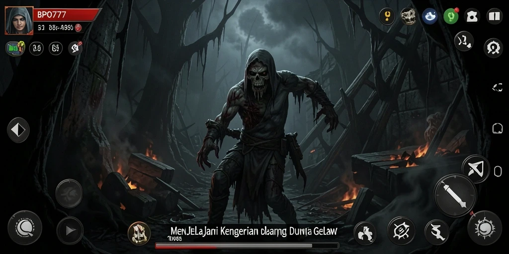 Tangkapan layar utama BPO777 menampilkan suasana mencekam saat gameplay berlangsung.