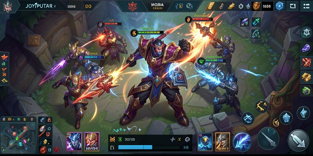 Tangkapan layar JOYPUTAR menampilkan aksi pertarungan MOBA yang intens.