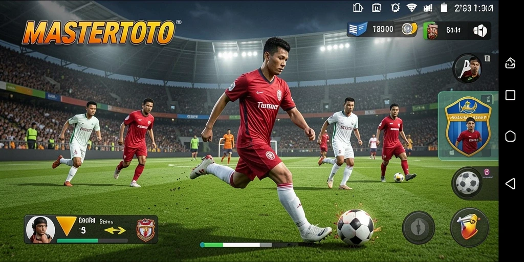 Tangkapan layar MASTERTOTO menampilkan aksi seru di lapangan sepak bola.