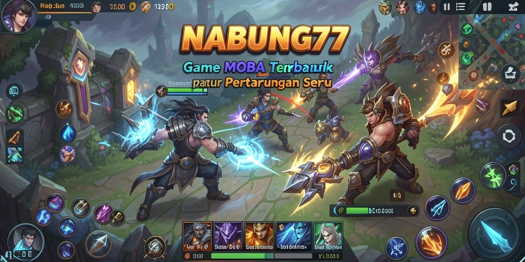 Tangkapan layar menampilkan aksi seru dalam pertandingan MOBA NABUNG77.