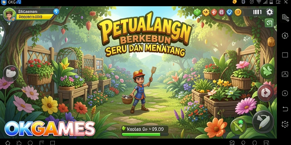Tampilan gameplay seru dari OKGAMES dengan berkebun dan panen.