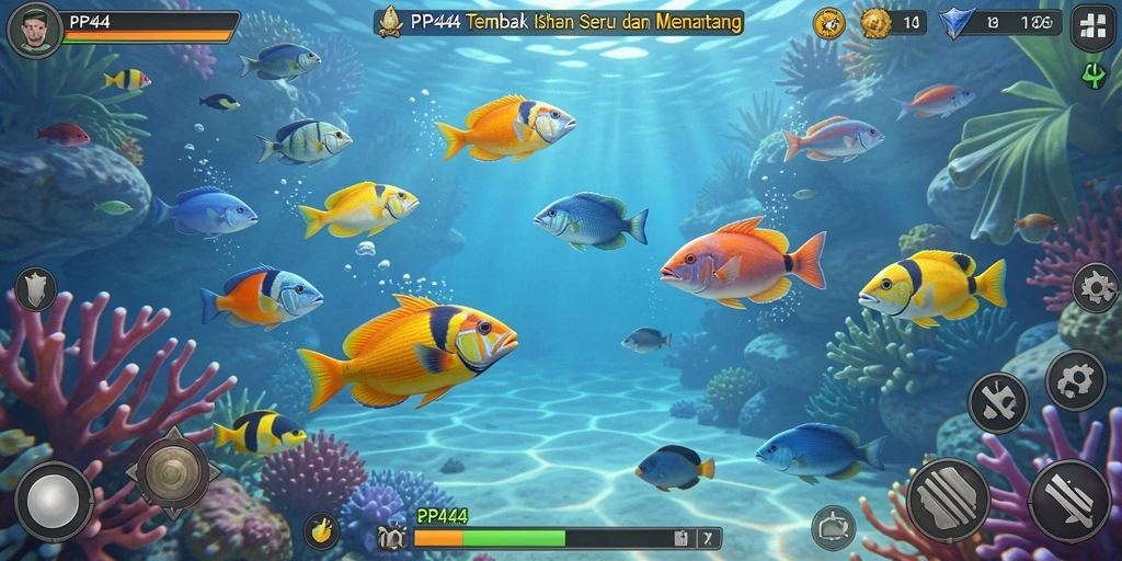Tampilan gameplay PP444 yang seru dengan aksi menangkap ikan.