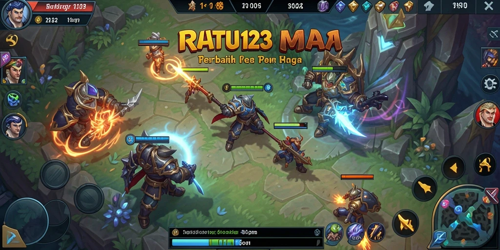 Tampilan seru pertempuran dalam gameplay RATU123 MOBA.
