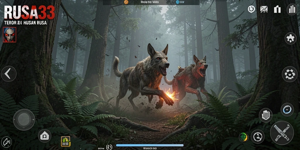 Tampilan gameplay RUSA33 yang menegangkan saat menjelajahi hutan horor.