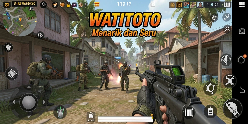 Screenshot gameplay WATITOTO menampilkan aksi seru dalam pertempuran TPS.